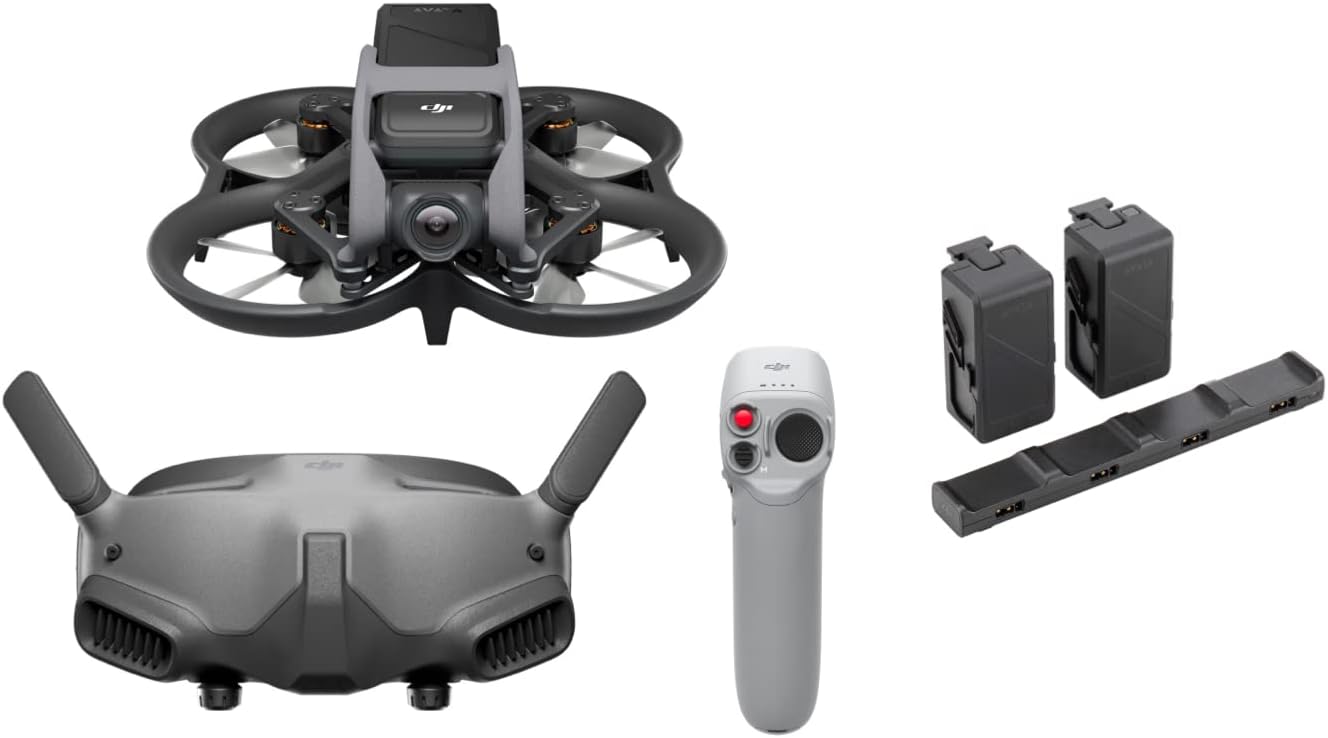 DJI Avata Pro-View Combo (DJI Goggles 2) & DJI Avata Fly More Kit – First-Person View Drone UAV Quadcopter with 4K Stabilized Video, Super-Wide 155° FOV, Built-in Propeller Guard, Sufficient Power