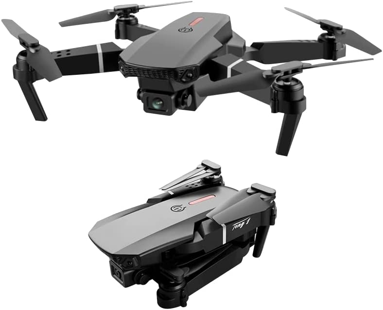E88 Drone with Dual HD Camera, FPV Live Video RC Quadcopter, Foldable Design, Battery and Carrying Case Included, 3D Flip, Custom Route, One Key Return (Black)