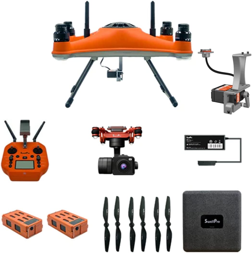 Swellpro SplashDrone 4 Fishing Drone 2KG Payload 3-Axis Gimbal 4K Camera Drones , 38mph 5Km Cast IP67 Waterproof Drone with Sonar Fish Finder (GC3-S PL1-S Bundle 2)