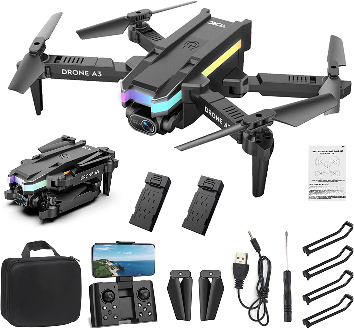 Drones with Camera for Adults Dual 4k HD FPV Camera, Remote Control Foldable Drone, Altitude Hold, Headless Mode, One Key Start Speed Adjustment, Trajectory Flight, Birthday Gift for Boys Girls