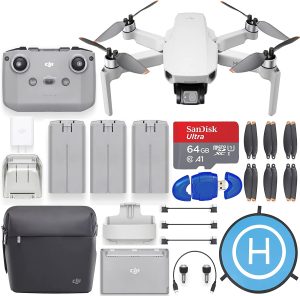 Digital Village DJI Mini 2 Fly More Combo Drone Quadcopter with 4K Camera Bundle with SanDisk 64GB MicroSD Card, Landing pad Kit with Pilot Bundle (Renewed)