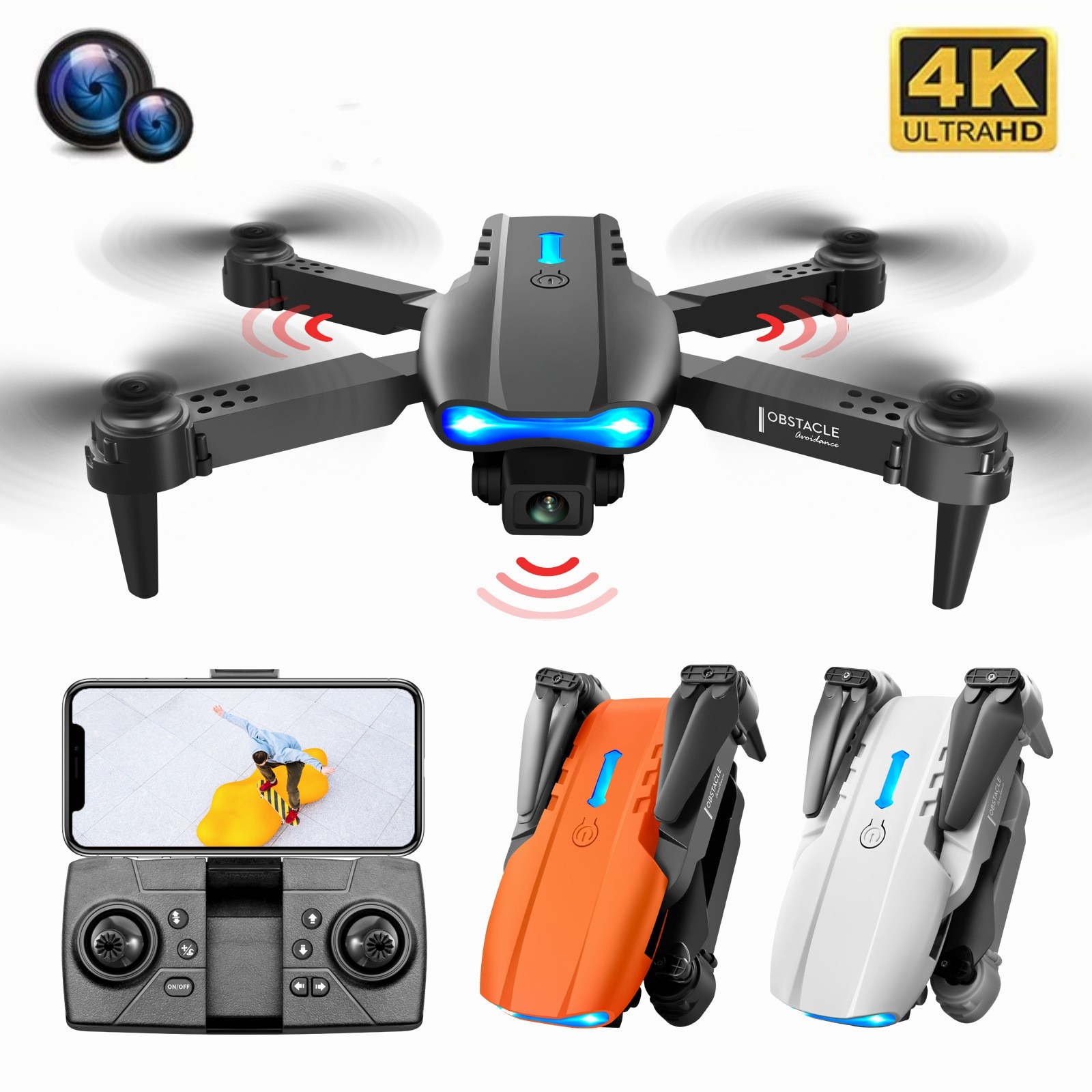 K3 E99 Pro Mini Drone 4K HD Camera WIFI FPV Dron Three-sided Obstacle Avoidance Fixed Height Professional Foldable RC Quadcopter