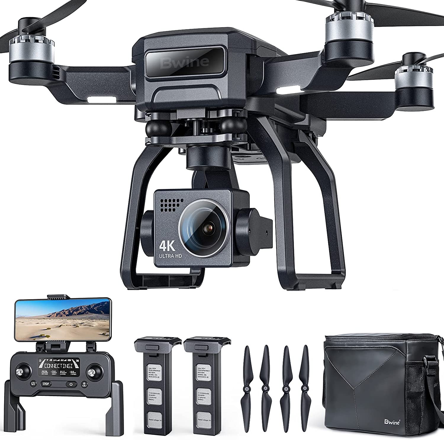 Bwine F7GB2 Drones with Camera for Adults 4K for Night Version, 9800FT Transmission Range, 3-Axis Gimbal, 2 Batteries 50 Min Flight Time, GPS Auto Return, Follow Me, Waypoints, Level 6 Wind Resistance