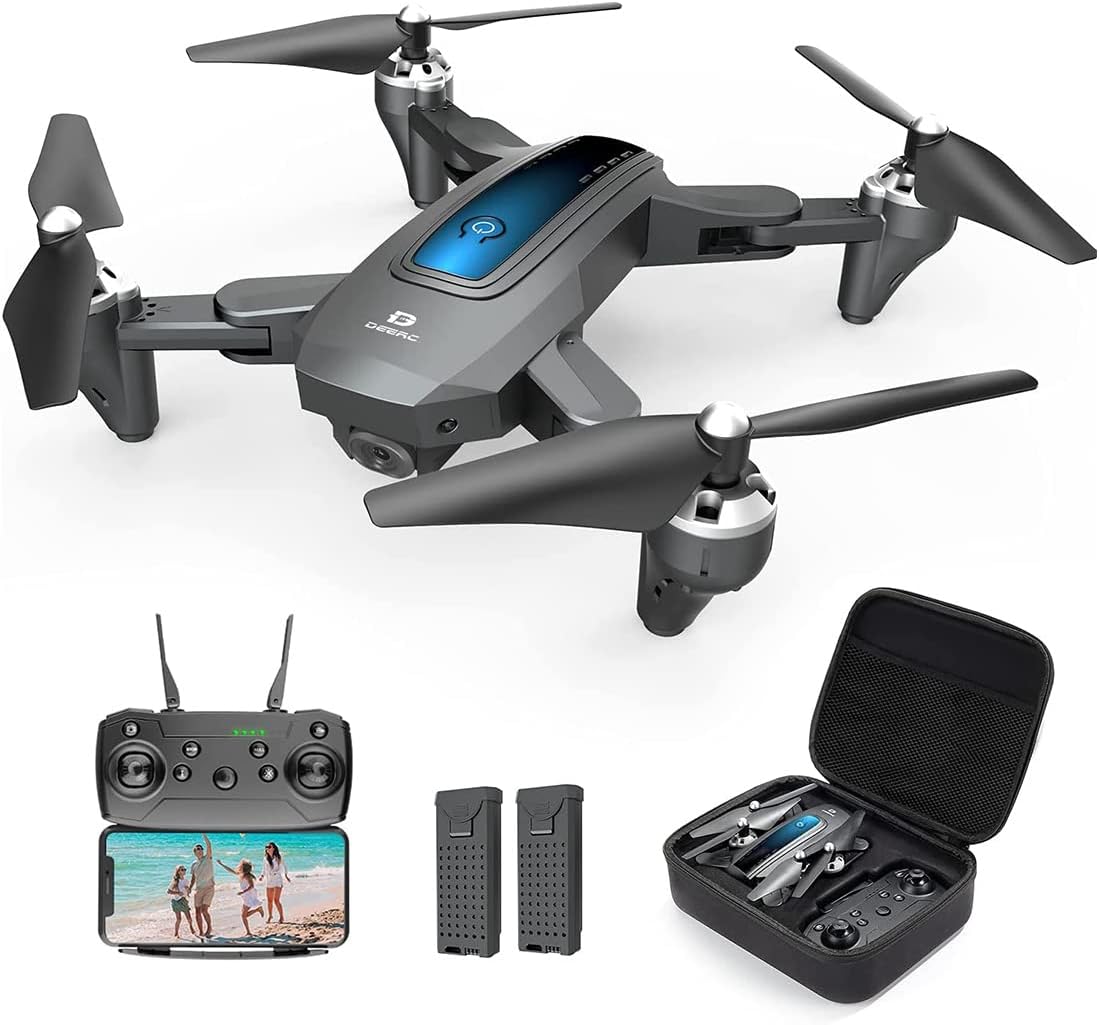 DEERC D10 Drone with Camera 2K HD FPV Live Video 2 Batteries and Carrying Scenario, RC Quadcopter Helicopter for Kids and Adults, Gravity Authority, Altitude Hold, Headless Mode, Waypoints Functions,1 Piece, Black