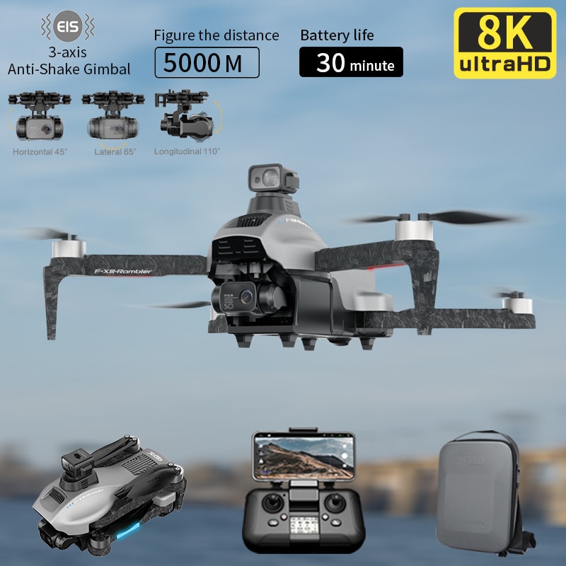 F13 RC Drone 8K Profesional GPS 5 km FPV Drones with Camera HD EIS 3-axis Anti-Shake Gimbal Obstacle Avoidance Helicopter Dron