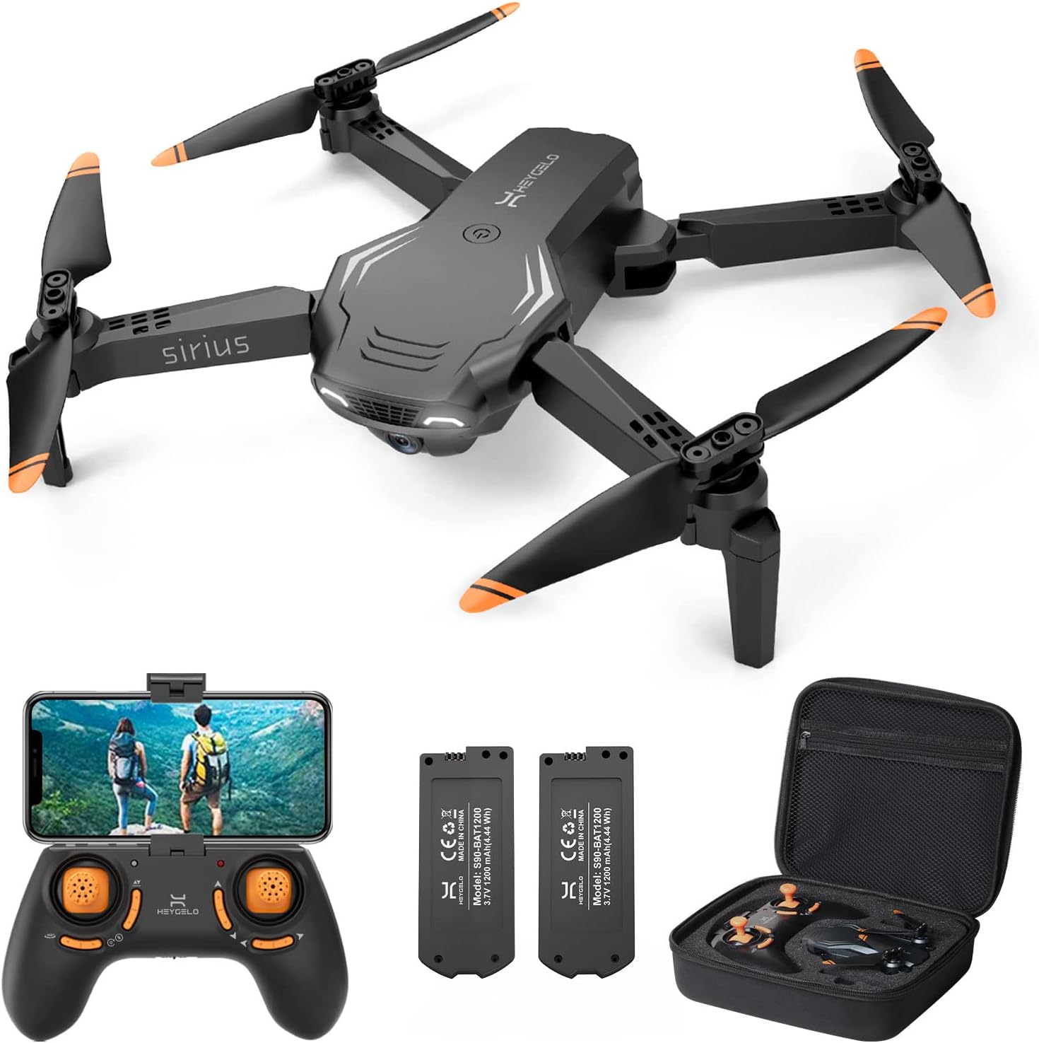 Heygelo S90 Drone with Camera for Adults, 1080P HD Mini FPV Drones for Kids Beginners, Foldable RC Quadcopter Toys Gifts for Boys Girls with Altitude Hold, Voice/Gesture Control, 3 Speeds, 2 Batteries