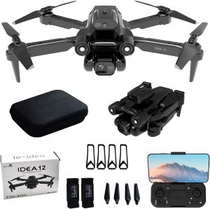 IDEA12 Mini Drones with Camera 1080P, Foldable FPV RC Drone Quadcopter for Adults and Beginners with 360° Active Obstacle Avoidance, 2 Cameras, Altitude Hold, 360° Flip, Headless Mode, 2 Batteries, Helicopters Gifts