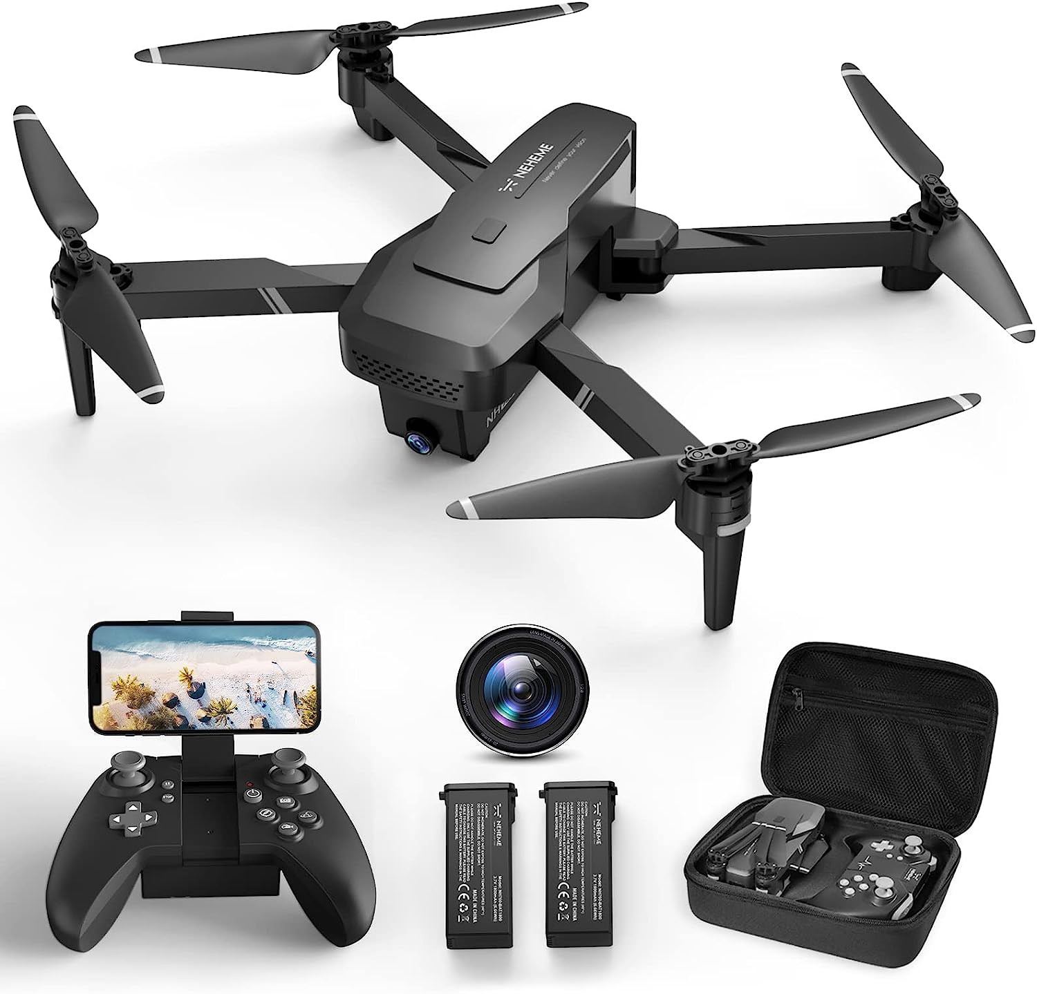 NEHEME Drones with Camera for Adults, NH760 1080P FPV Drone for Kids Beginners, Foldable WIFI RC Quadcopter with 2 Batteries for 32 Min Flight, Carrying Case, Altitude Hold, Toys Gifts for Boys Girls
