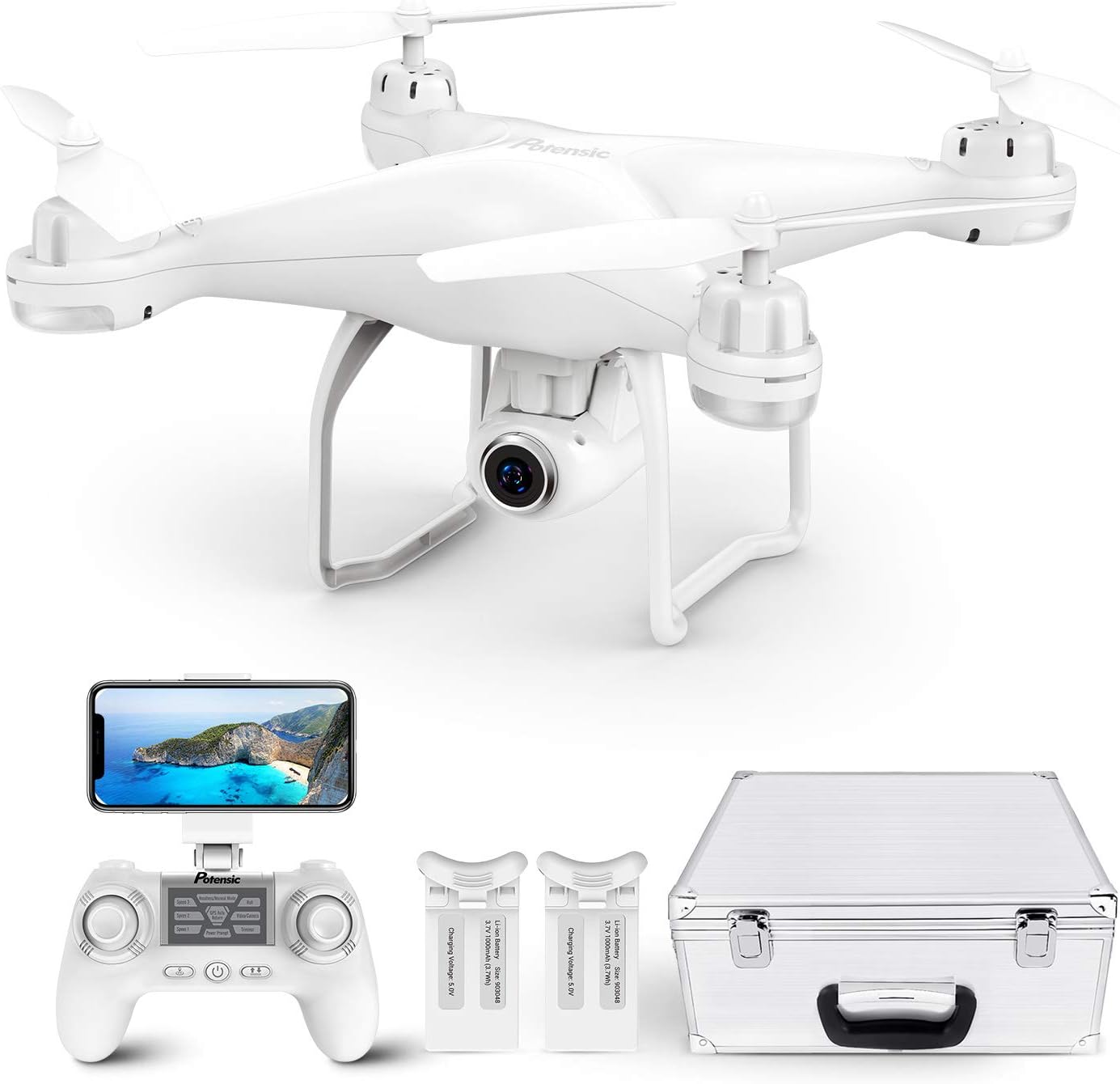 Potensic T25 Drone with 2K Camera for Adults, RC FPV GPS Drone with WiFi Live Video, Auto Return Home, Altitude Hold, Follow Me, Custom Flight Path, 2 Drone Batteries and Carrying Case