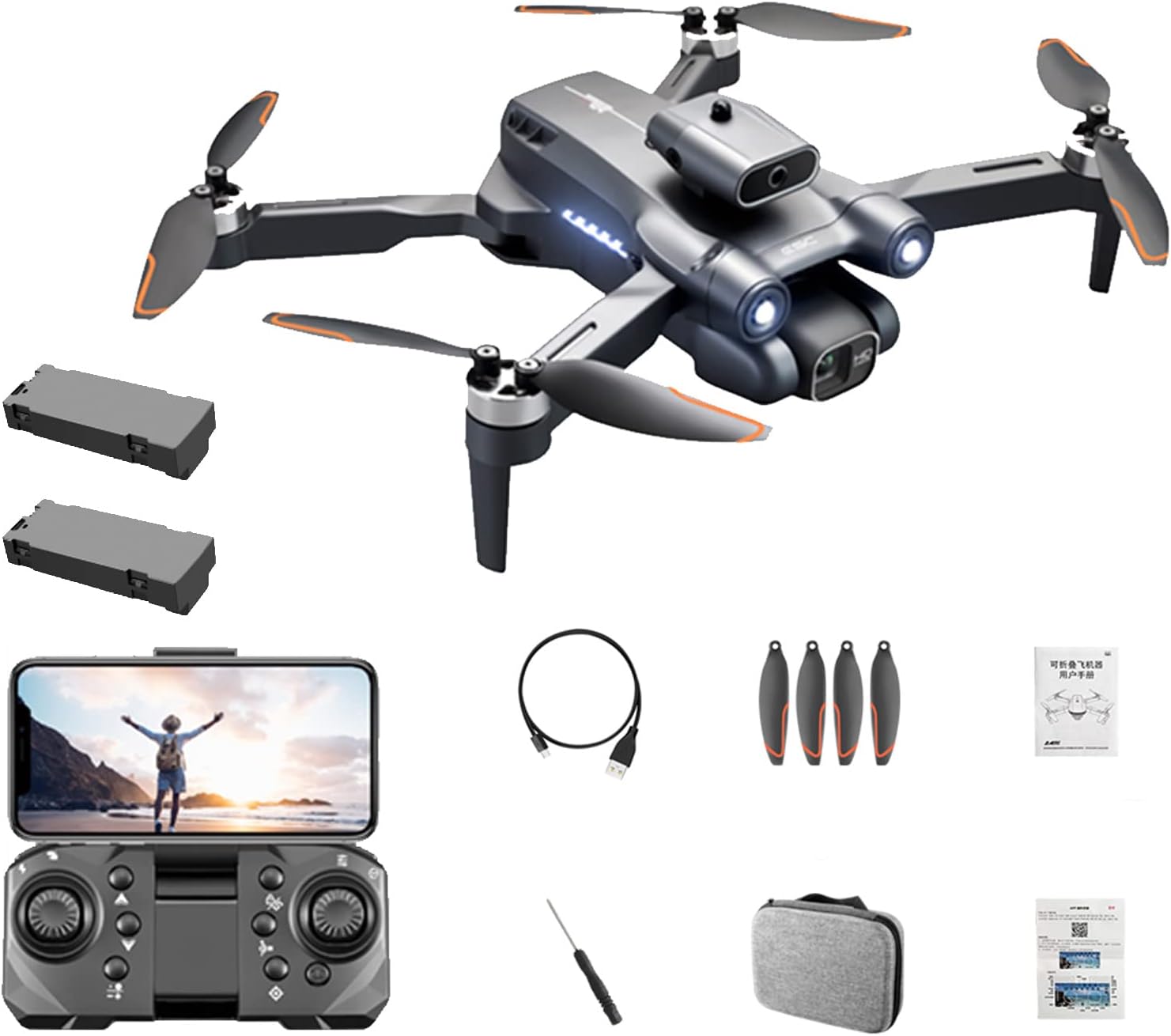 A13 drones with camera for adults 4k HD dual camera Automatic obstacle avoidance One Touch Take-off and Landing Trajectory flight (Black)