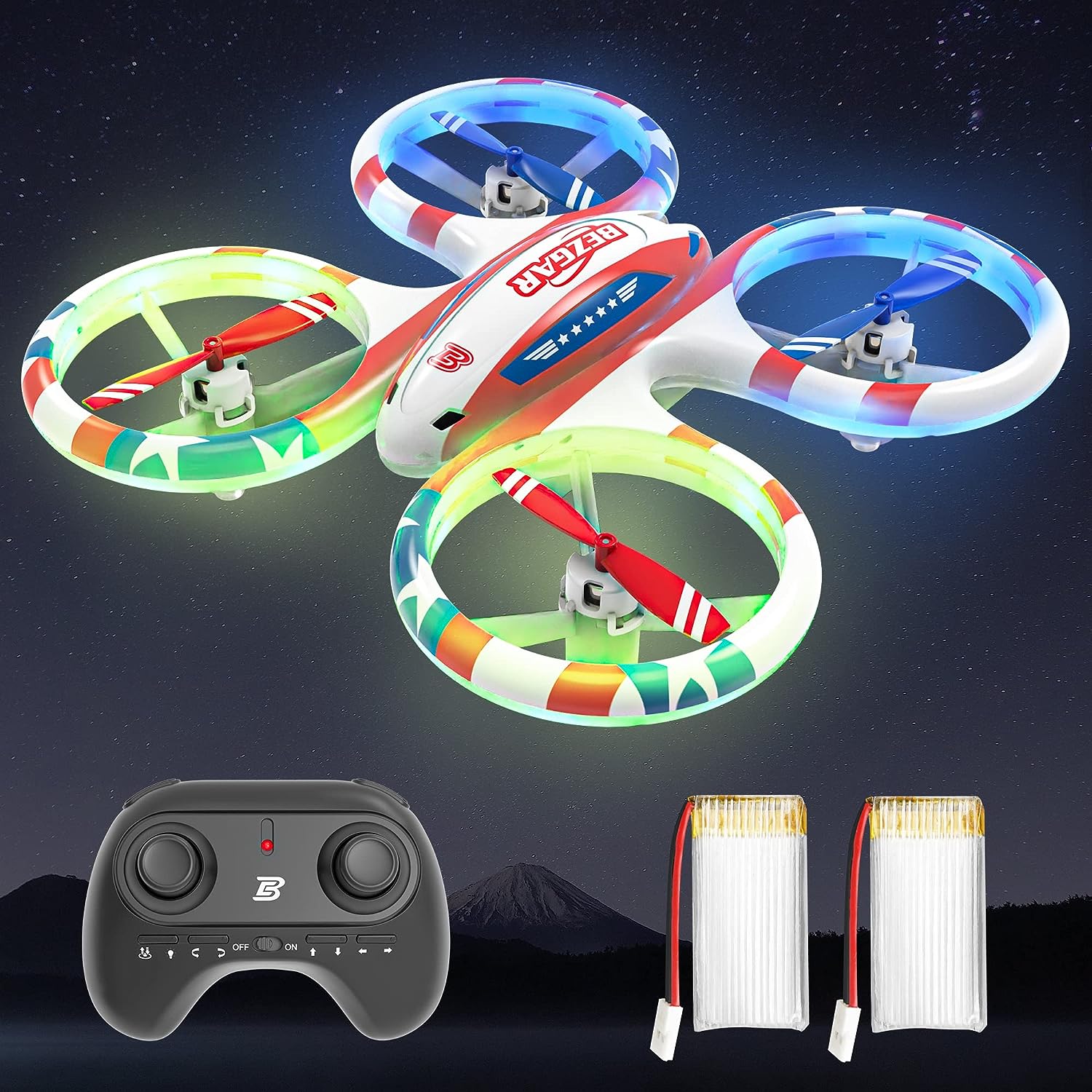BEZGAR Drones for Kids – RC Drone Indoor, LED Remote Control Mini Drone with 3D Flip and 3 Speed Propeller Full Protect Small Drone Quadcopter for Beginners, Easy to fly Gifts for Kids
