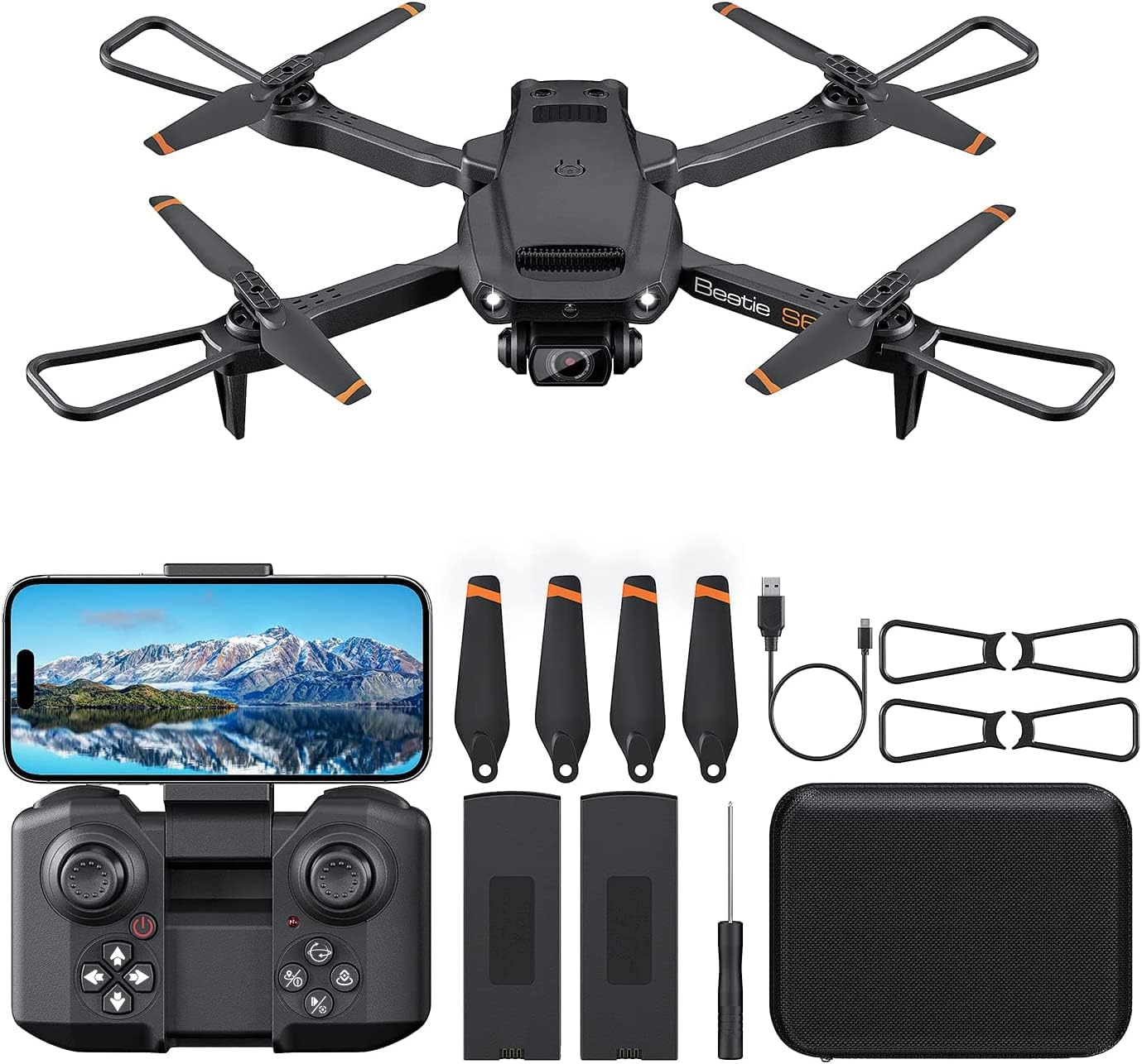 Drone with Camera for Adults 4K – ROVPRO Dual Camera S60 RC Quadcopter with APP Control – Obstacle Avoidance, Waypoint Fly, Altitude Hold, Follow Me, Roll Mode, Headless Mode, 2 Batteries (Grey)