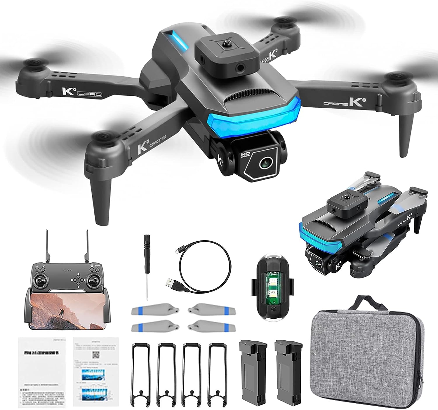 FIRE BULL Drone with Camera for Adults Kids, XT5 1080P FPV Live Video, Foldable WIFI RC Quadcopter with Dual camera switch, VR 3D Experience with 2 Batteriesm for 24 Min Flight, 3 Speeds, Toys Gifts for Boys Girls