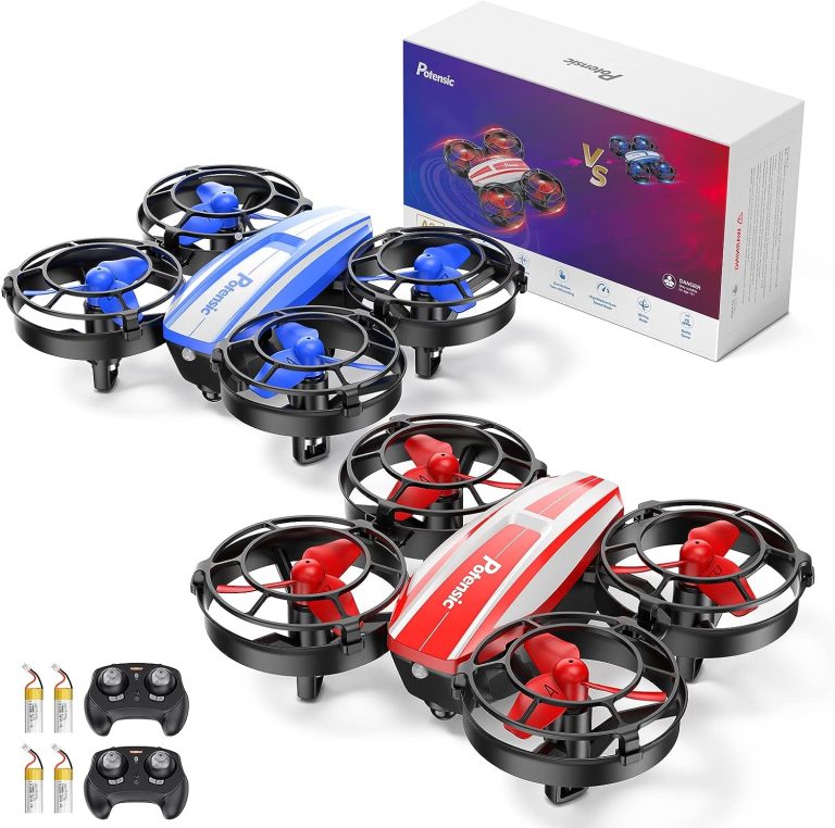 Potensic 2 Pack Mini Drones, RC Quadcopter for Kids Beginners with IR Battle Mode, 3D Flip, Circle Fly, Self-Rotate, 3 Speeds, Headless Mode, Altitude Hold, Flying Toy Gift for Boys Girls (Red, Blue)