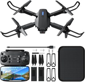 Drones with Camera for Adults Beginners Kids, Foldable E88 Drone with 1080P HD Camera, RC Quadcopter – FPV Live Video, Altitude Hold, Headless Mode, One Key Take Off/Landing, APP Control (E88)