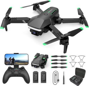 Heygelo S80 Drone with Camera for Adults, Foldable 1080P HD Mini Drones for Kids Beginners, Remote Control Helicopter Boys Toys/Gift with FPV Live Video, Full Guards, One Key Start, 2 Batteries