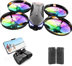 4DRC V16 Drone with Camera for Kids,1080P FPV Camera Mini RC Quadcopter Beginners Toy with 7 Colors LED Lights,3D Flips,Gesture Selfie,Headless Mode,Altitude Hold,Boys Girls Birthday Gifts,