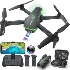 Drone with 1080P Camera for Adults and Kids, Foldable Remote Control Quadcopter with Voice Control, Gestures Selfie, Altitude Hold, One Key Start, 3D Flips, 2 Batteries, Toys Gifts for Boys Girls