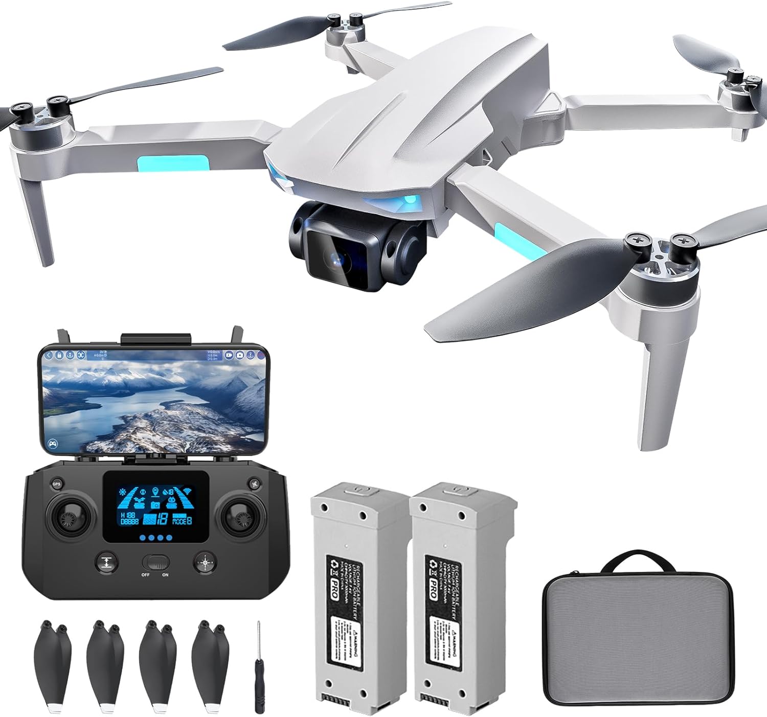 HHD Drones with Camera for Adults 4K: Designed for Beginners, Ultra-Stable Flight, Dual Batteries, Easy-to-Use GPS, Real-Time Transmission, and 2 Sets of Replacement Blades