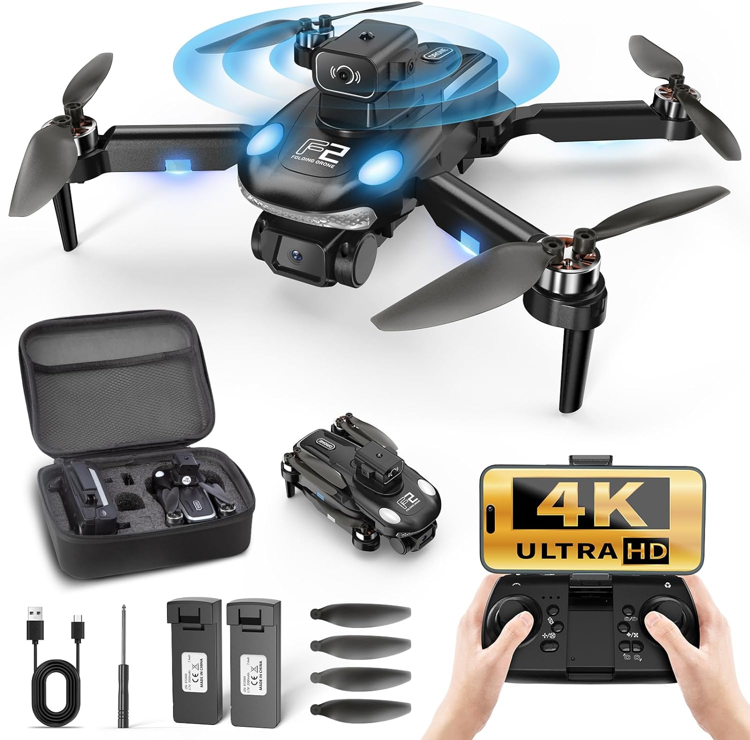 Mini Drone with Camera for Adults Kids, 4K HD FPV- Foldable, One Key Take Off/Land, Brushless Motor, Waypoint Fly, Altitude Hold, Headless Mode, 36 Mins Long Flight, Toys Gifts for Boys Girls, beginner