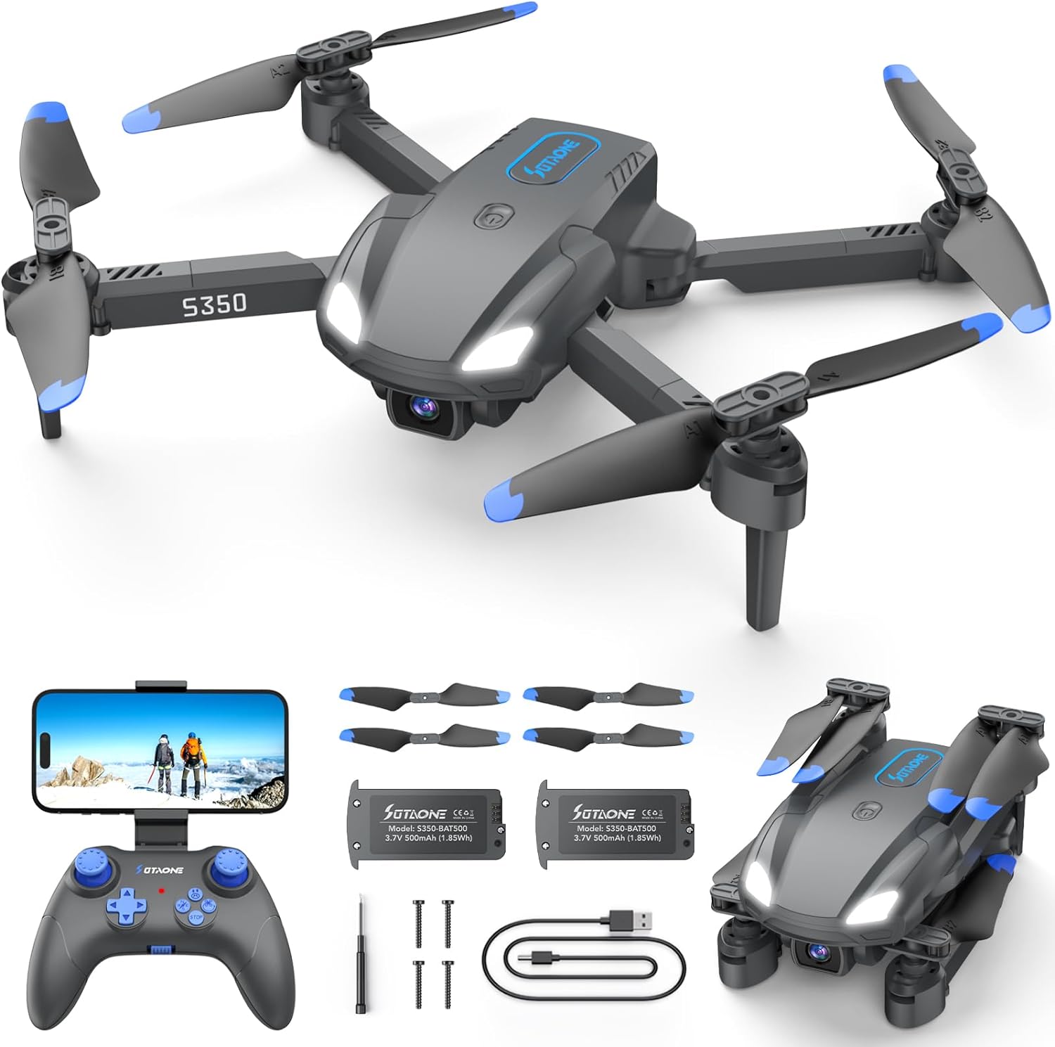 SOTAONE S350 Drone with Camera for Adults, Mini Drones for Kids with 1080P HD FPV Live Video, Remote Control Helicopter Toys Gifts for Boys Girls, Altitude Hold, One Key Start, 3D Flips, 2 Batteries