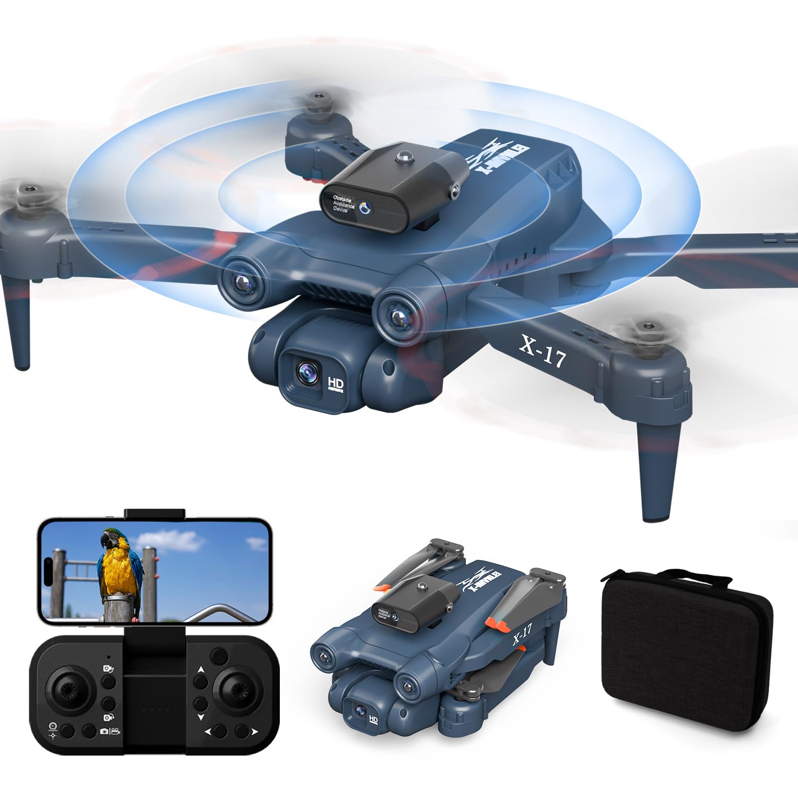 Drone with 1080P HD FPV Camera, 90° Adjustable Lens, Foldable RC Aircraft Quadcopter with 360° IR Obstacle Avoidance, Optical Flow Positioning for beginners and adults, 2 Batteries