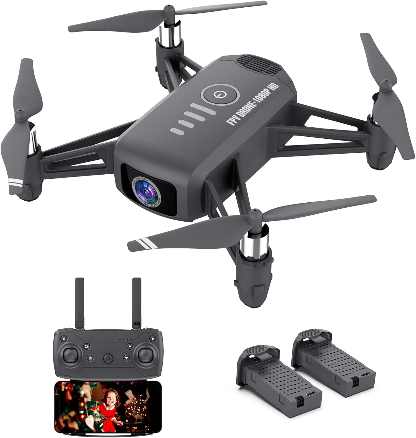Elukiko Drone with Camera for Adults Kids, 1080P HD Mini FPV Drones, WiFi RC Quadcopter Helicopter, 2 Batteries, Gravity Control, Gesture Control, 3D Flips, Toys Gifts for Boys Girls