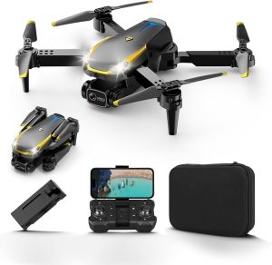 Jinstyles Mini Drone with Camera, 720P HD FPV Video Foldable Remote RC Quadcopter Tes-la Toys Gifts with Carrying Case for Kids, Adults, Boys, Girls, Support Headless Mode, Altitude Hold, 3D Flips, 3 Speeds, Voice/APP/Gravity Control, One Key Start Unmanned