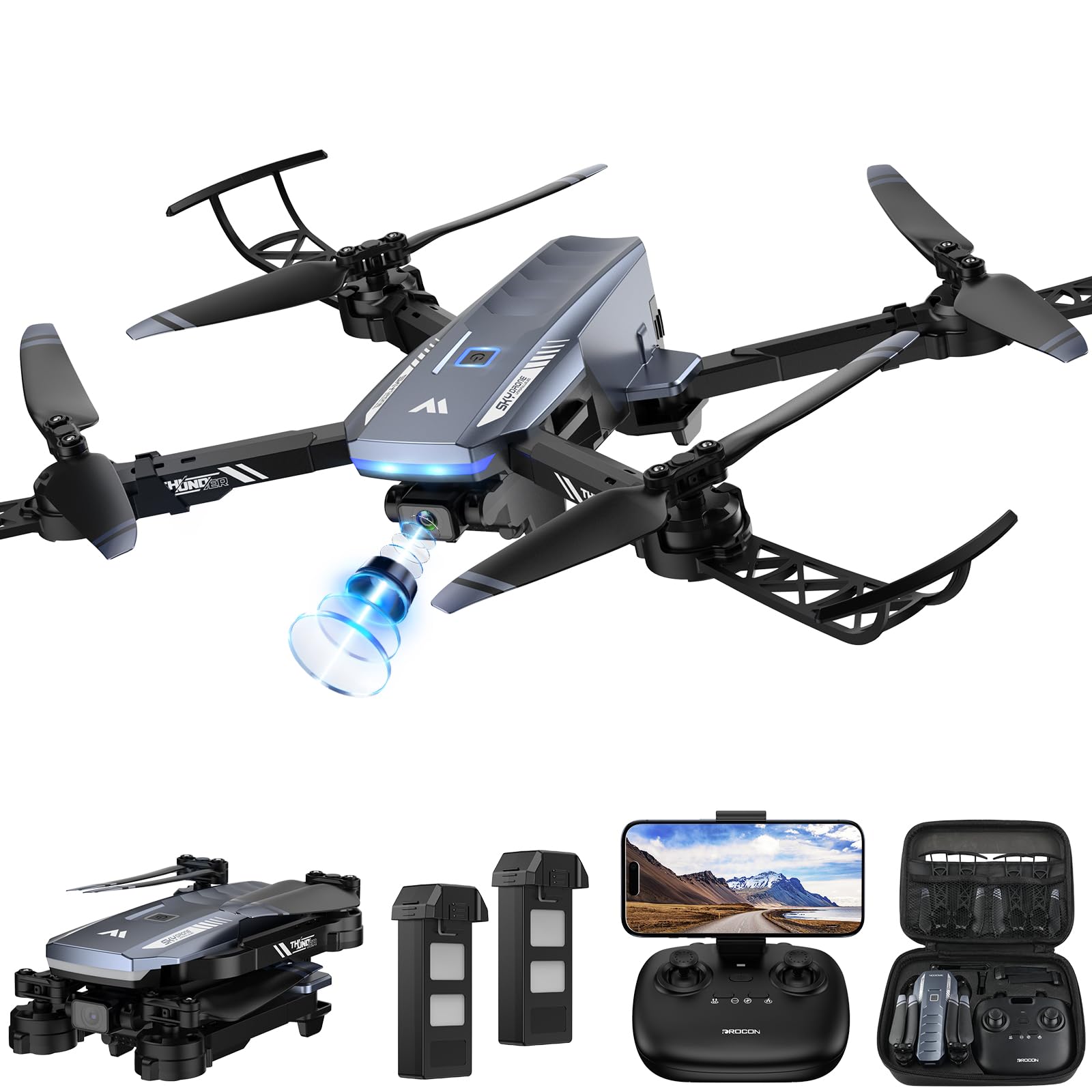 DROCON Drone with Camera for Adults ,1080P HD Adjustable WIFI FPV Drone for Kids Beginners,RC Mini Drone Toys Gifts with Altitude Hold,360°Flip ,Headless,Gestures Selfie,3 Speed Mode, 2 Batteries with Carrying Bag