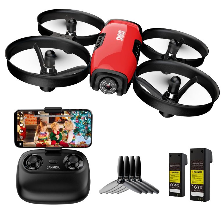 SANROCK Drones for Kids, FPV Mini Drone with Camera for Adults, RC Quadcopter Helicopter with 2 Batteries, Waypoints Fly, Headless Mode, Altitude Hold, Emergency Stop, One Key Take Off/Landing, Toys Gift for Boys Girls, Red