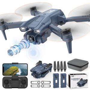 X17p Drone with 1080P Camera, for Adults 135° Electrically Adjustable RC FPV WIFI Foldable Quadcopter, One Key Start, 3D Flips, Gestures Selfie, RC Mini Drone – FPV Live Video, 2 Batteries