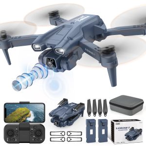 X17p Drone with 1080P Camera, for Adults 135° Electrically Adjustable RC FPV WIFI Foldable Quadcopter, One Key Start, 3D Flips, Gestures Selfie, RC Mini Drone – FPV Live Video, 2 Batteries