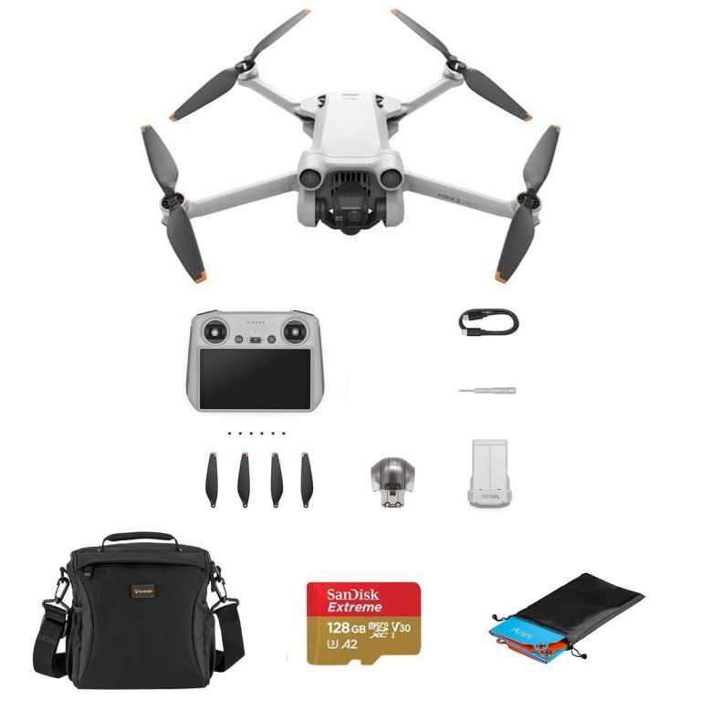 DJI Mini 3 Pro Drone with RC Remote Controller, Bundle with 128GB Memory Card, Shoulder Bag, Landing Pad