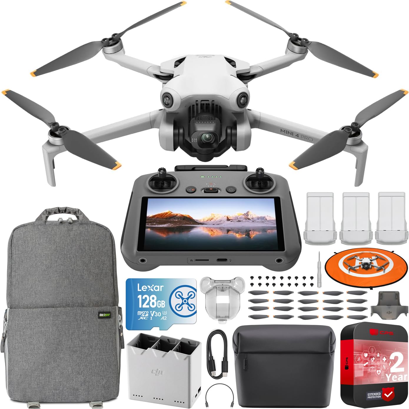 DJI Mini 4 Pro Folding Drone with RC 2 Remote (With Screen) Fly More Combo, 4K HDR Video Camera for Adults, Under 249g, Omnidirectional Sensing, 3 Batteries Bundle with Deco Gear Accessories