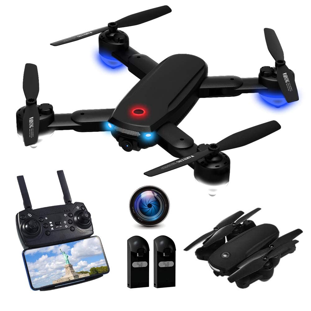 Drone with Camera 720P for Adults, R10 Foldable WiFi FPV RC Quadcopter Altitude Hold, Gesture Photography, APP Control (2 Batteries)