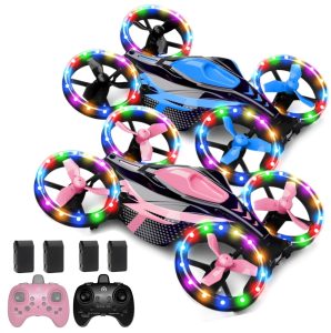 Drones for Kids – Toys for Boys Girls Perfect Christmas and Birthday Gifts – Dual Mode for Land and Fly Match LED Flash Lights wheels with 12 Scene Modes