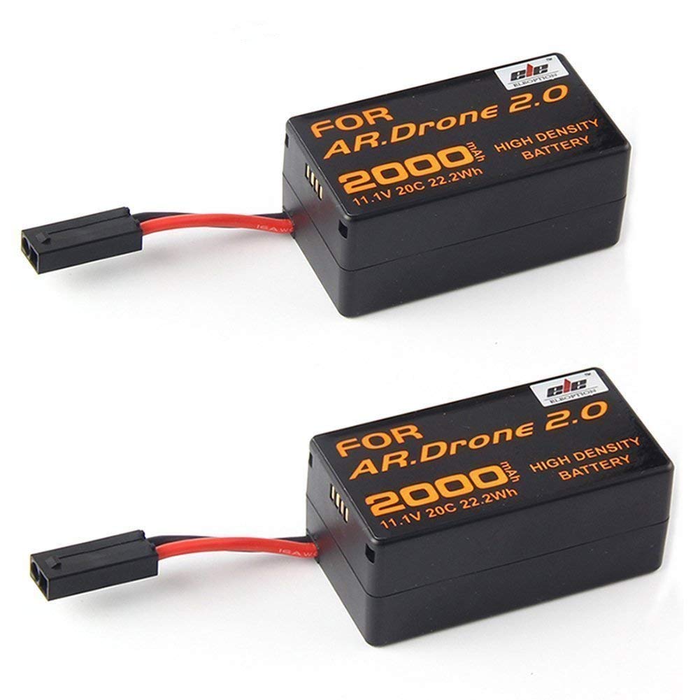ELEOPTION 2 Pcs 2000mAh 11.1V High Capacity Upgrade Rechargeable Battery Pack Replacement Extended Flight Times for Parrot AR.Drone 2.0 Quadcopter Parts