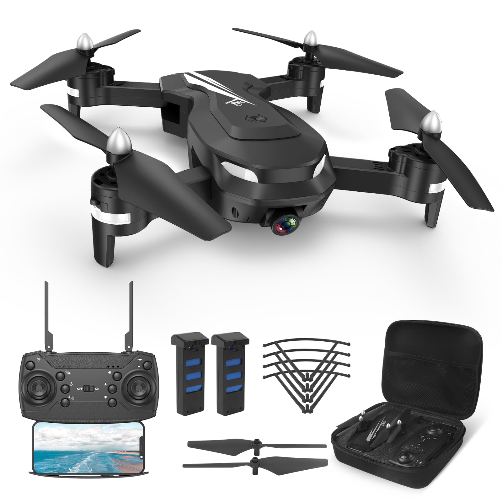 FERIETELF T26 Drones for Adults – 1080P HD RC Drone, Fpv Drone with Camera, With WiFi Live Video, Altitude Hold, Headless Mode, 3D Flip, Gravity Sensor, One Key Take Off/Landing for Kids or Beginners