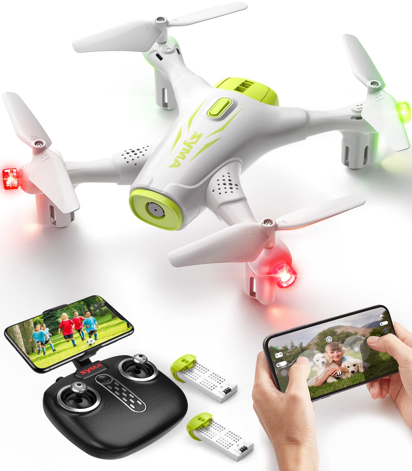 SYMA X400 Mini Drone for Kids with 1080P HD FPV Camera Remote Control Quadcopter Toys Gifts for Boys Girls with Altitude Hold, 3D Flip, One Key Function, Headless Mode, 2 Batteries, White