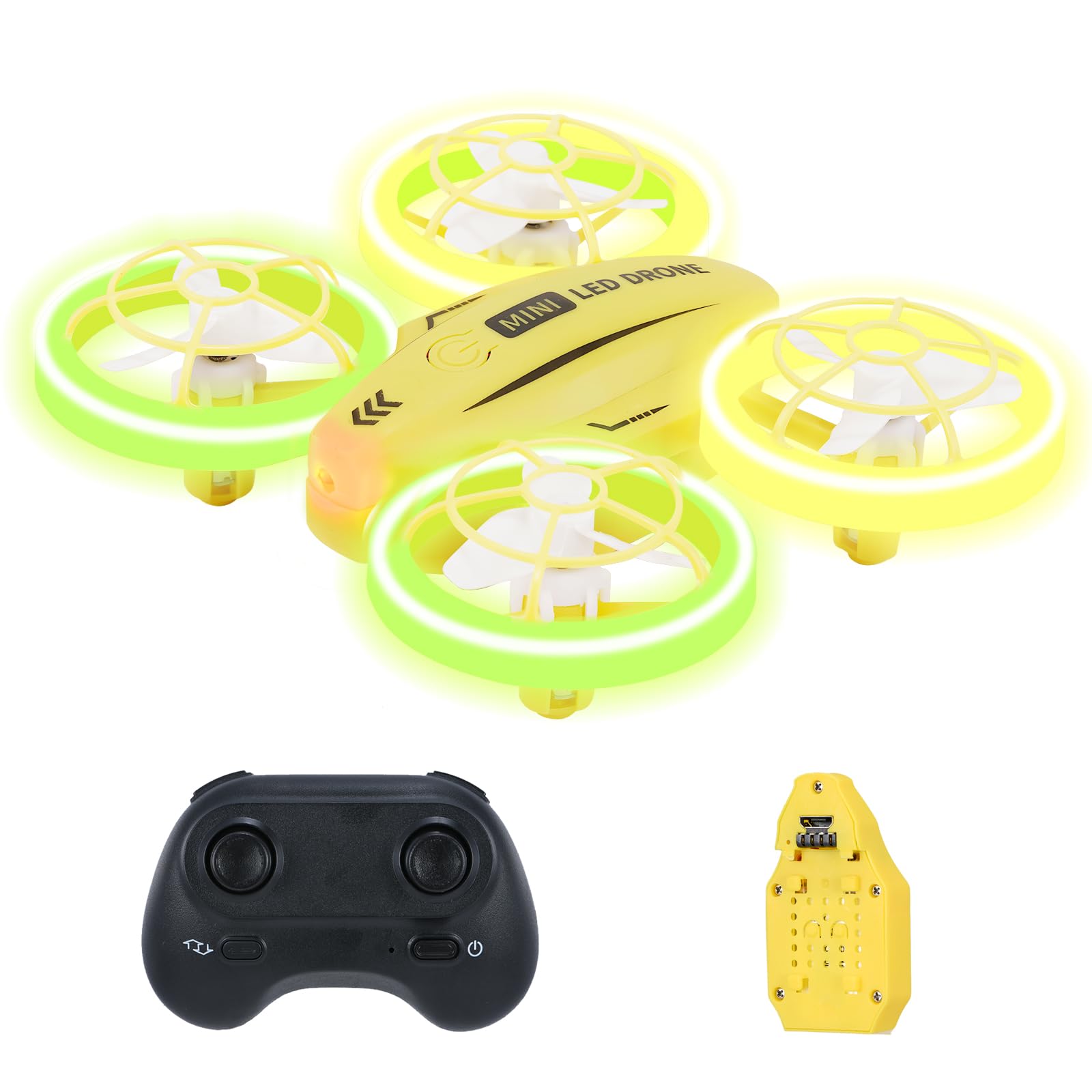 Mini Drone for Kids, Colorful LED RC Drone Quadcopter for Beginners with Headless Mode, 360 Flips, Altitude Hold, 3 Speeds Mode,Full Propeller Protect,Toys Gifts for Boys Girls,Yellow
