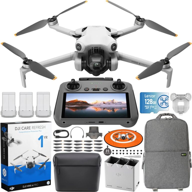 DJI Mini 4 Pro Folding Drone with RC 2 Remote (With Screen) Fly More Combo Plus, 4K HDR, Under 249g, Omnidirectional Sensing, 3 Plus Batteries Bundle with 1 Year DJI Care Refresh Plan & Accessories