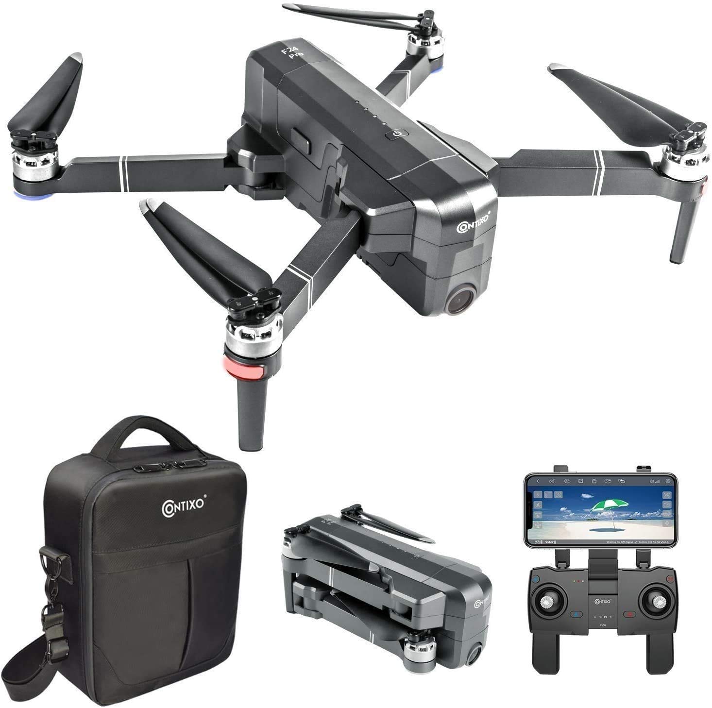 Contixo F28 Pro 4K Camera Drone – FHD Video GPS Drone, Selfie Mode, Follow Me, Way Point Orbit Mode, Up to 2 x 25 Mins Flight Time FPV Long Distance Helicopter with Carrying Case for Adults
