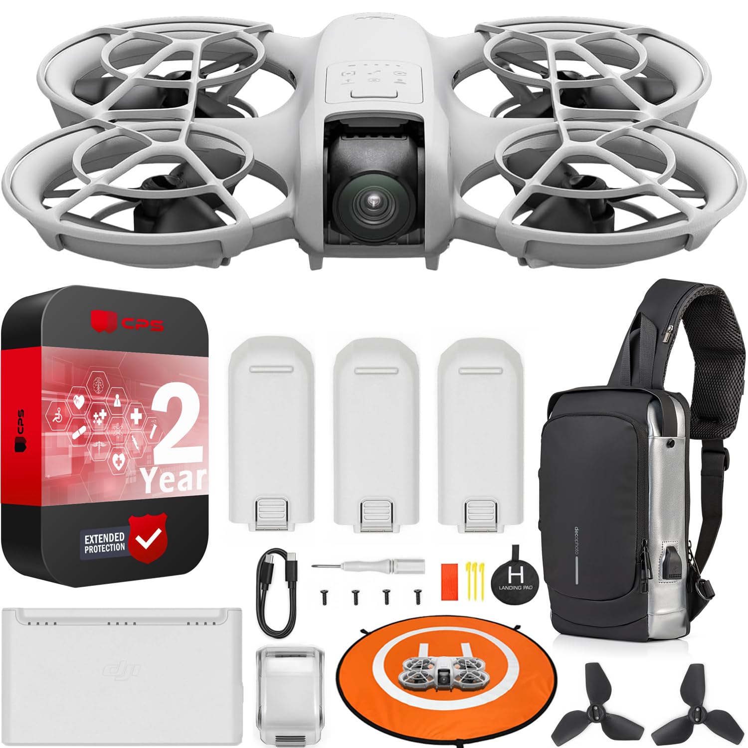DJI Neo Drone 4K UHD Mini Quadcopter for Adults, 135g Self Flying Drone that Follows You, Palm Takeoff, AI Subject Tracking, QuickShots, (Controller-Free) Bundle with Deco Gear Accessories