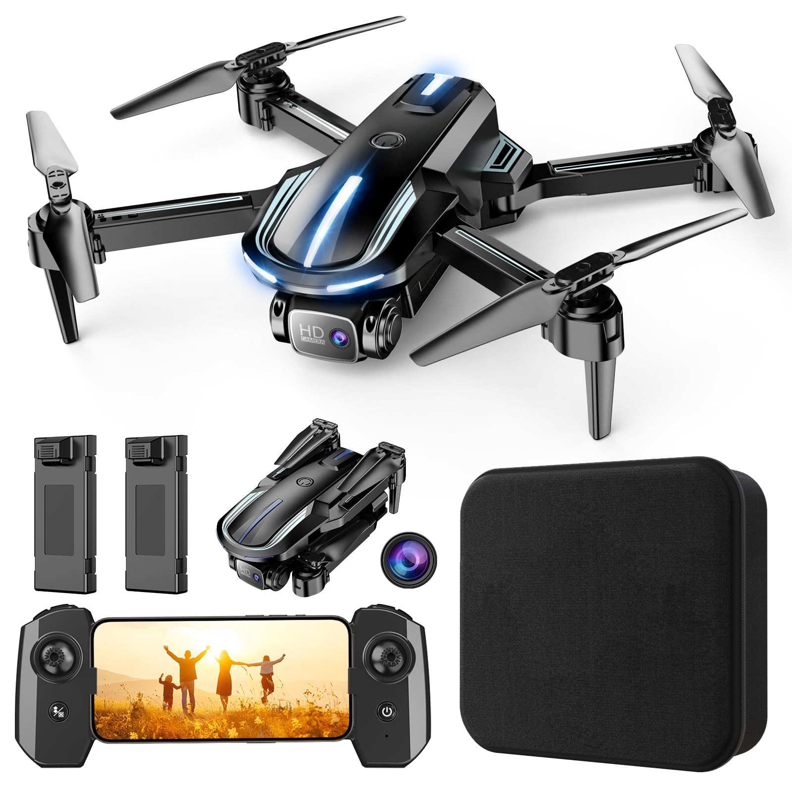 Drone with Camera 1080P HD FPV Foldable Mini Drone for Beginners Kids Adults, Drone with One Key Take Off/Landing, Gestures Selfie, Altitude Hold, 3D Flip, Easy to Fly, 2 Batteries, Toys for Boys Girls