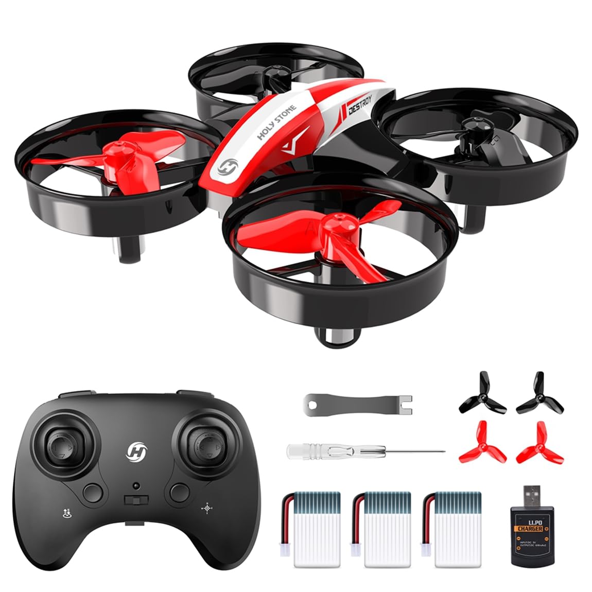 Holy Stone Mini Drone for Kids and Beginners RC Nano Quadcopter Indoor Small Helicopter Plane with Auto Hovering, 3D Flips, Headless Mode and 3 Batteries, Great Gift Toy for Boys and Girls, Red