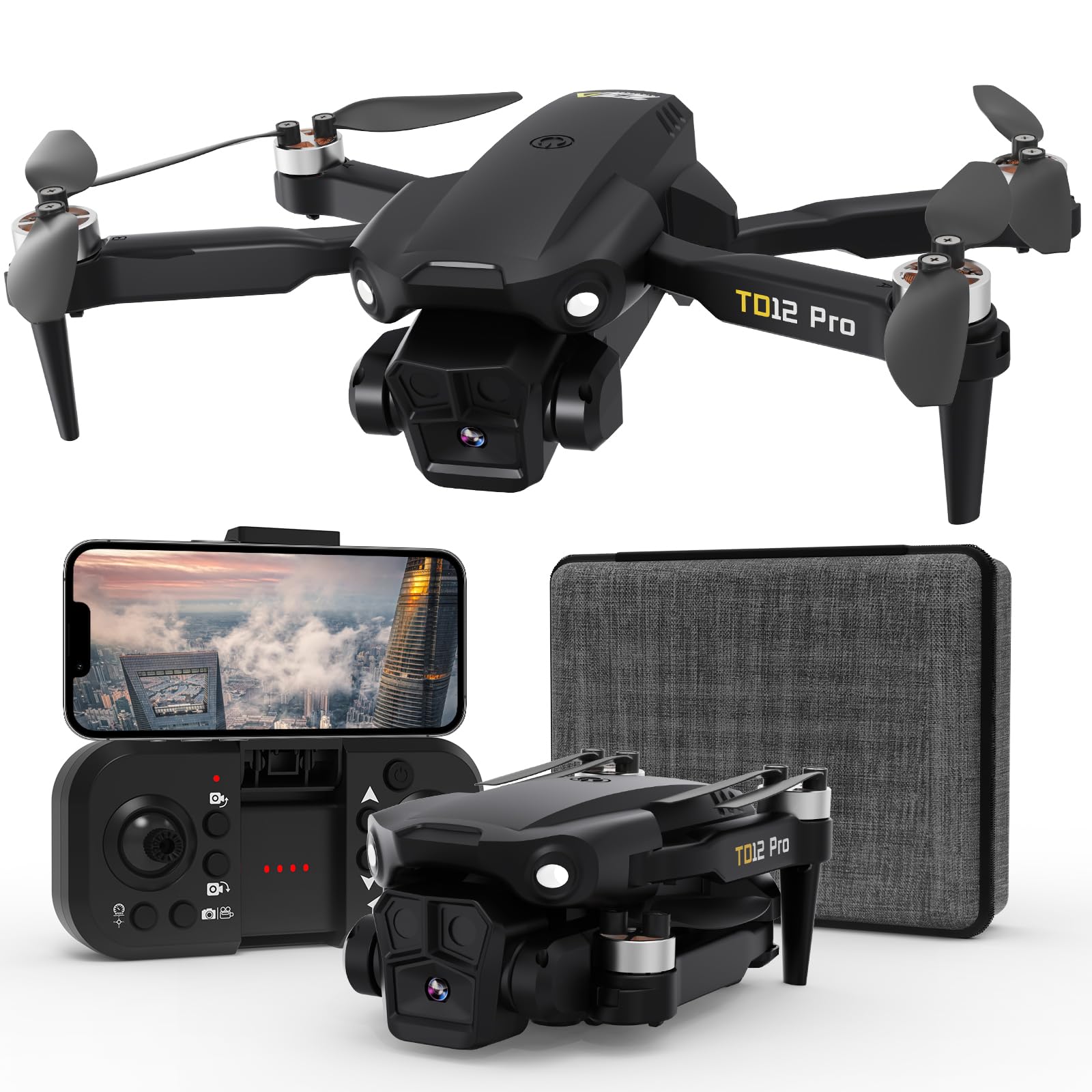 Toladrone TD12Pro Drone with 1080P HD Camera, Brushless Motor, Optical Flow Positioning, Level 3 Wind Resistance, 3 Speed Modes, Drones for Adults Beginners, Outdoor Photography Foldable RC Quadcopter
