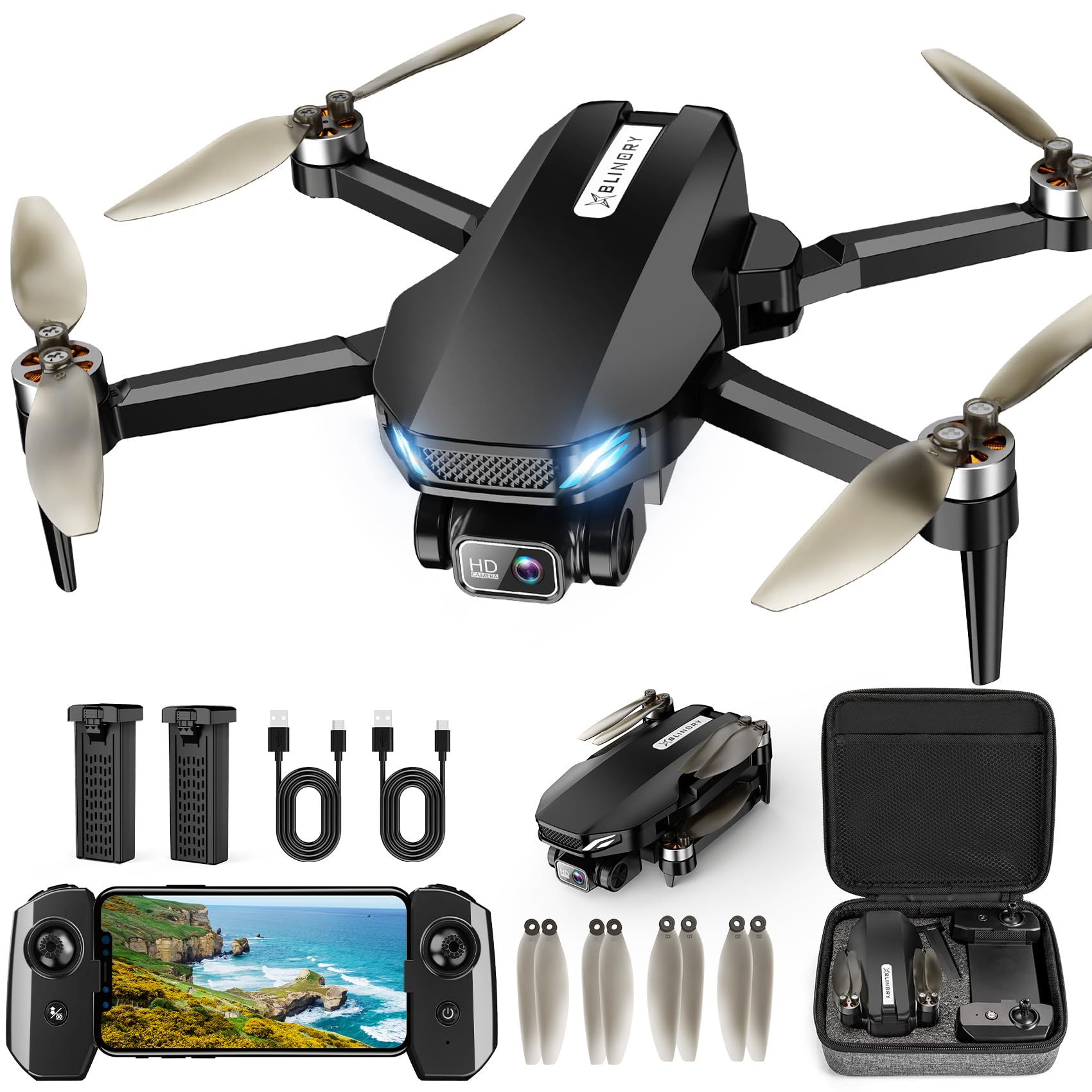 Drone with Camera for Adults, 2K HD GPS Drones with Auto Return, Follow Me, Circle Fly, Waypoint Fly, Stable Hover, Brushless Motor, Foldable 5G Transmission FPV Quadcopter