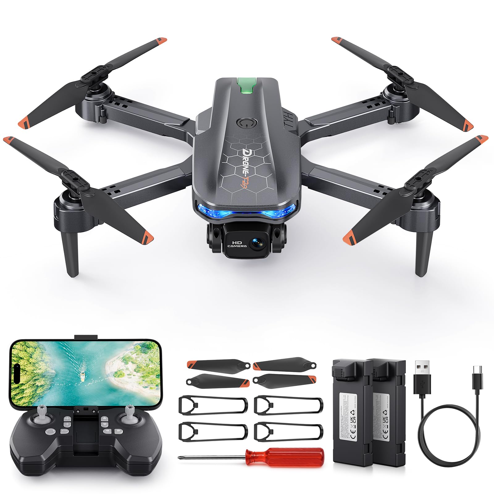 FERIETELF Drone with Camera for Kids – Foldable Mini Drones for Beginners or Adults, 1080P HD RC Quadcopter, w/2 Batteries and Storage Case, Toy for Boys Girls