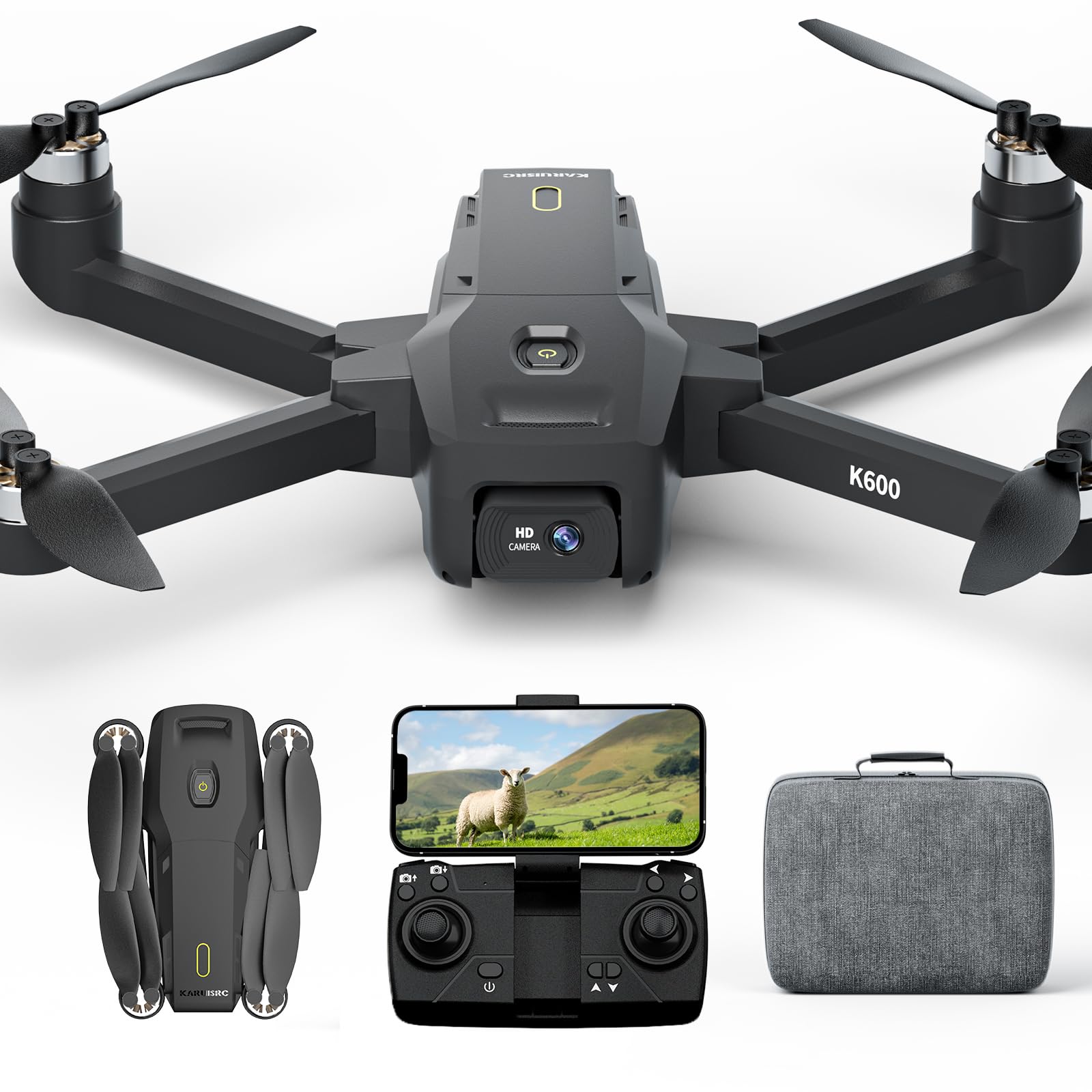 K600 Drone with 2 Camera 1080P for Adults,90°Adjust Lens Upgrade Brushless Drones with Auto Hold,APP VR FPV Professional Drone with Gesture Control Speed Adjustment,Carrying Case,Under