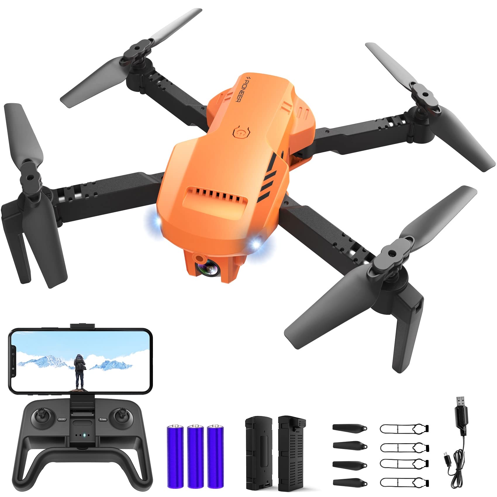 RADCLO Drones for Adults – Drone with camera 1080P HD, FPV Foldable Drone with Carrying Case, 2 Batteries, 90° Adjustable Lens, One Key Take Off/Land, Altitude Hold, 360° Flip